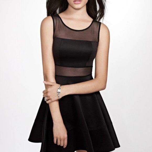 CLOSET CLOSING 7/31 GUESS Sheer Panel Black Skater Dress Small - Picture 1 of 8